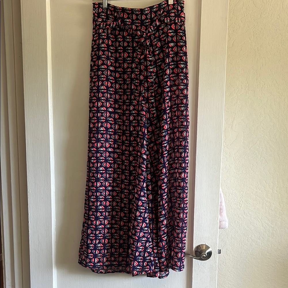 Geometric Patterned Boot Cut And Flare Pants. Blu… - image 1